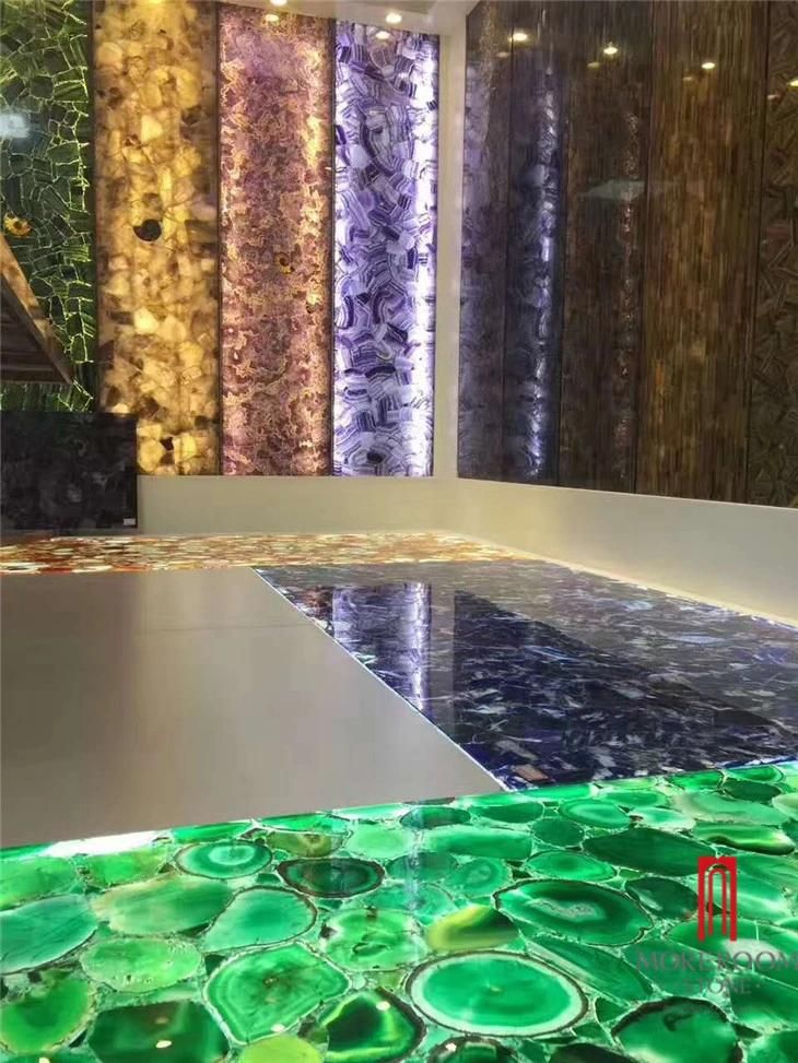 Luxury Green Agate Stone Semi Precious Gem Stone Counter Top Slab