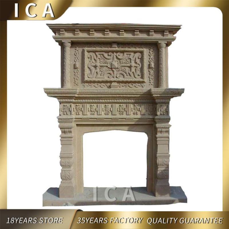 Home Decoration Large Double Marble Fireplace with Figure Statues