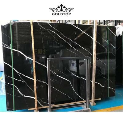 Natural Stone Polished Indoor Decoration Black Marquina Slab Marble Floor Tiles