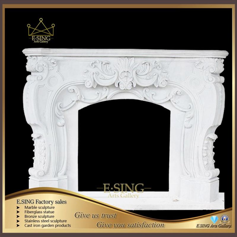 White Marble Fireplace with Carving for Indoor Fireplace