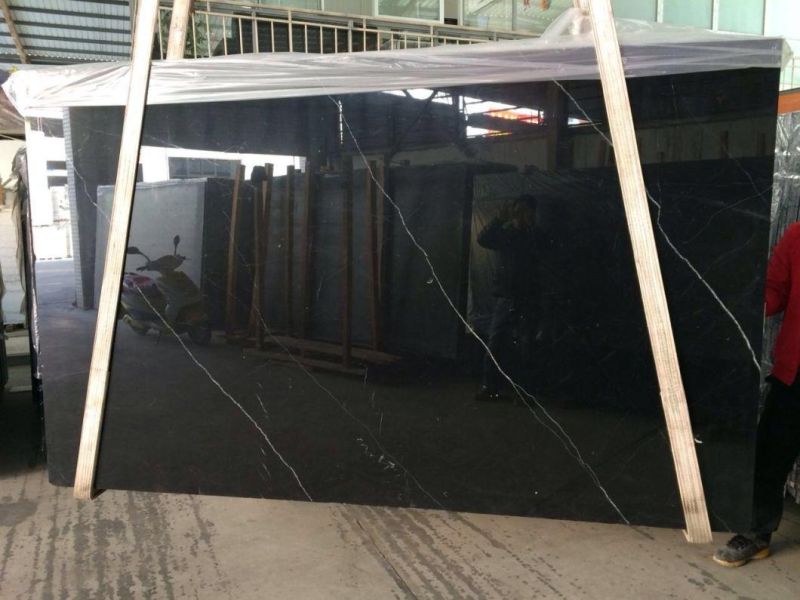 China Cheapest Black Marble Nero Marquina with Less Vein Slabs Tiles