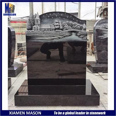 Hot Sale Indian Black Granite Monument with Castle Sculpture
