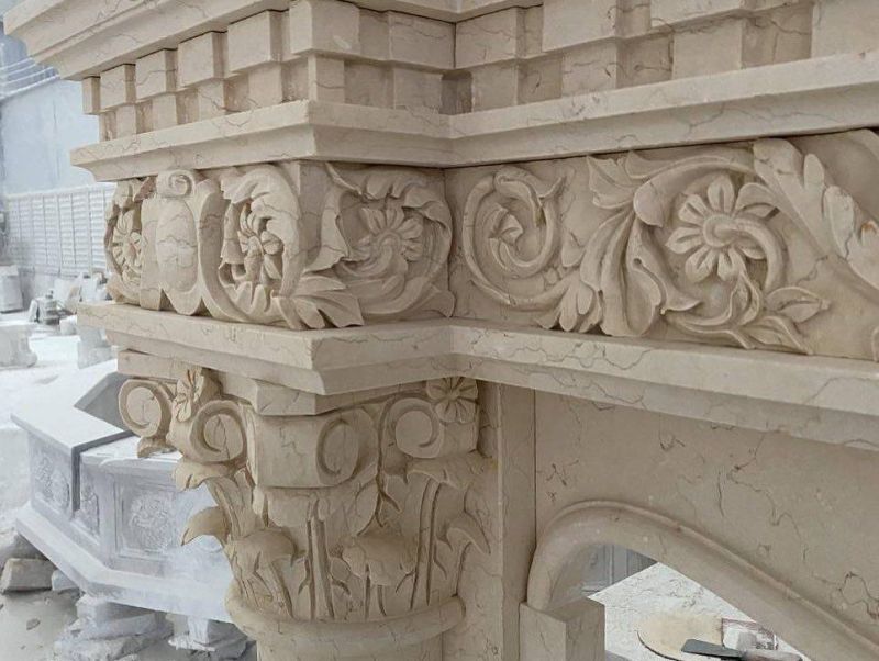 Modern Style Customized Home Beige Mantel Marble Fireplace Surround