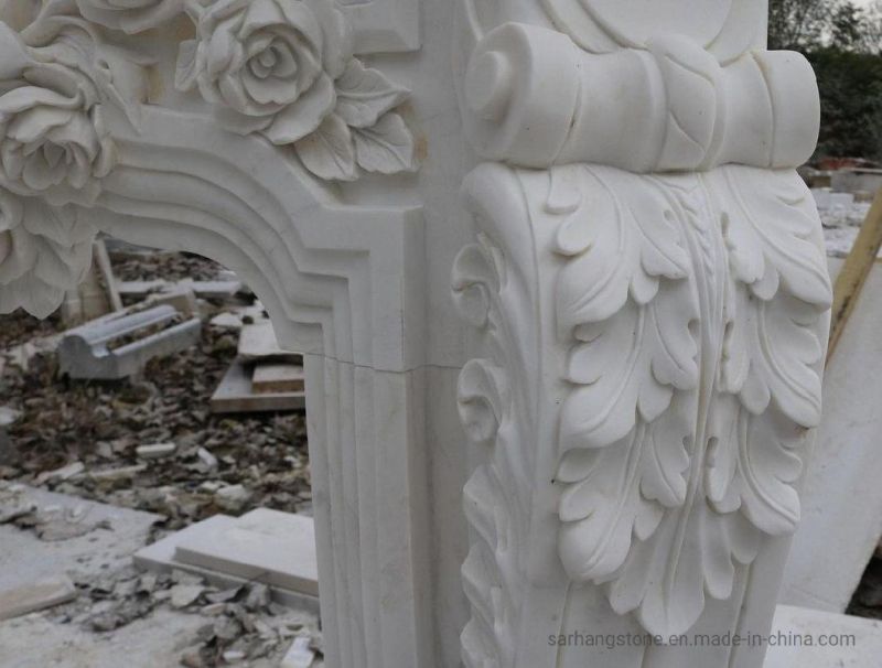 Indoor Usage Hand-Carved Marble Fireplace Mantel French Marble Fireplace Surround