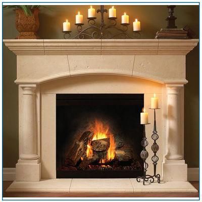 Natural White/Beige Stone Marble Fireplace Mantel Surround Sculpture Carving Fireplace