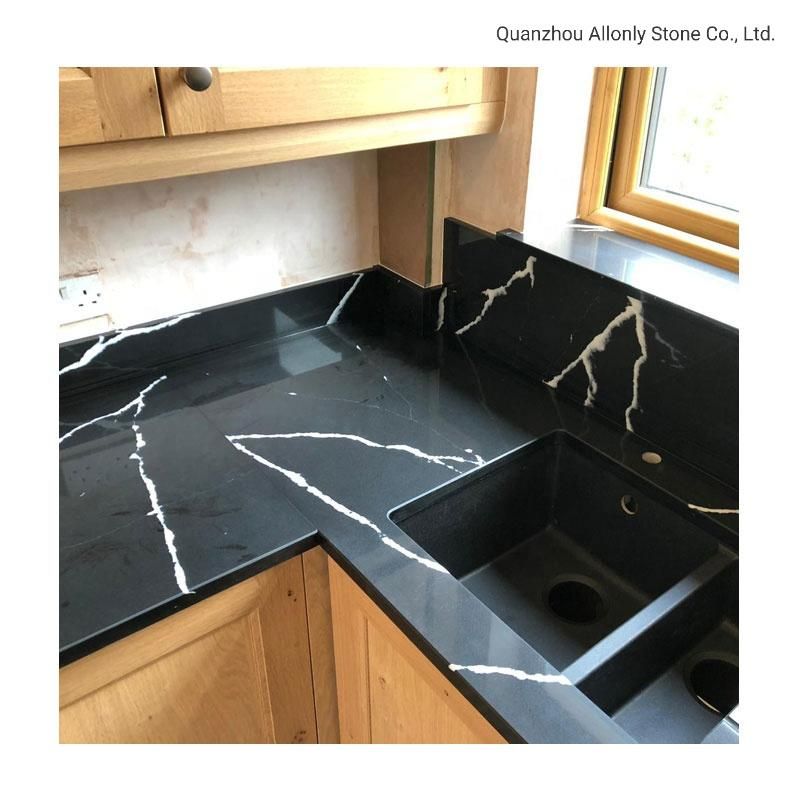 Prefabricated Black Quartz Kitchen Island Stone Countertop