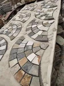 Fan Shape Rusty Color Slate Meshed Paving Stone