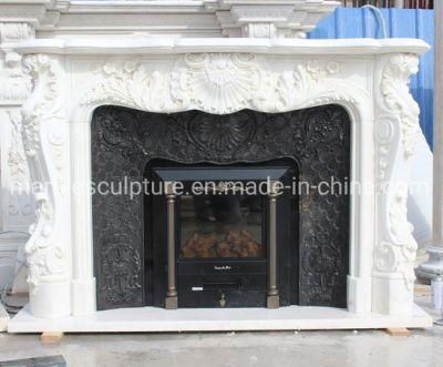 Elquisite Pure White Marble Fireplace Mantel Carved Flowers (SYMF-315)