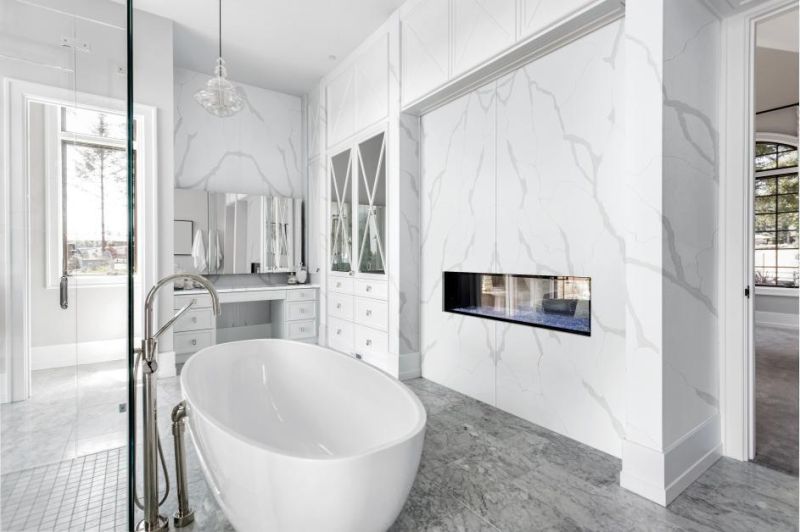 Buy Calacatta White Quartz Stone Slabs for Bathroom Wall and Vanity Tops