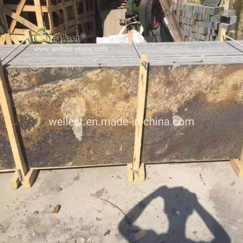 2019 Multicolor Slate Big Slabs, Yellow Slate Half Slabs Wall Covering and Flooring