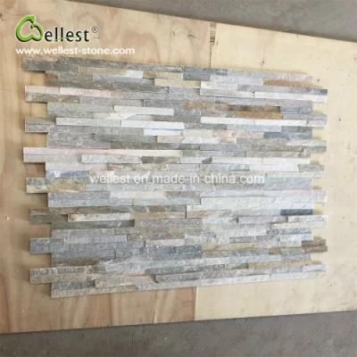 Yellow Wood Marble Tiles Stacked Stone Veneer Ledge Stone for Exterior Wall Cladding