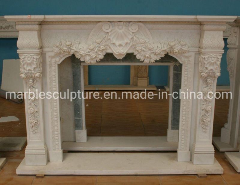 Classic Exquisite White Marble Fireplace in Stock (SYMF-285)