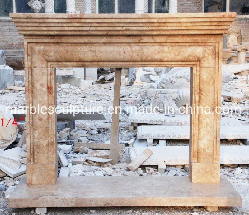 Simple Style Popular Home Decoration Beige Marble Fireplace (SYMF-078)