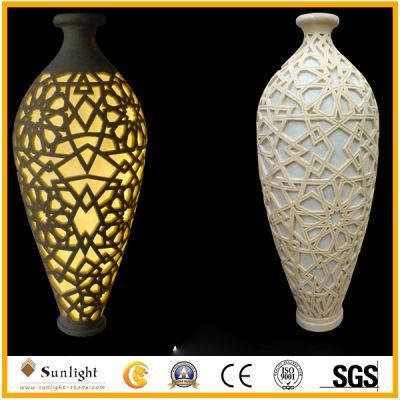 High Quality Yellow Sandstone Handcrafts Vase with LED Lantern