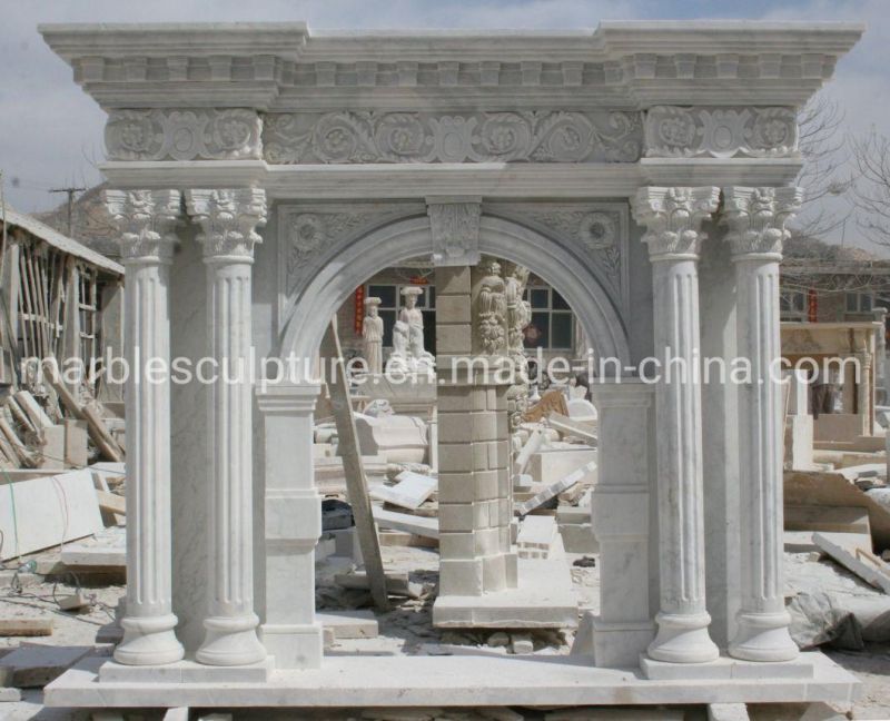 High Quality White Marble Stone Fireplace Mantel with Column (SYMF-297)