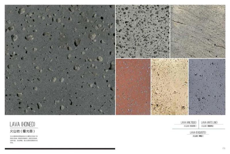 Grooved Line Chiseled Finished Surface Basalt Lava Andesite Stone Tiles for Wall Cladding