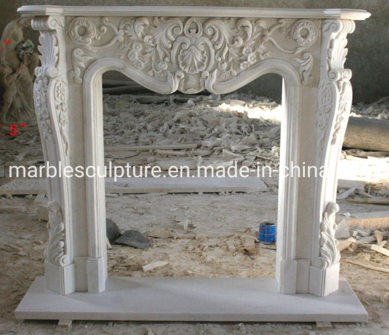 High Polished Stone Carving White Marble Fireplace (SYMF-202)