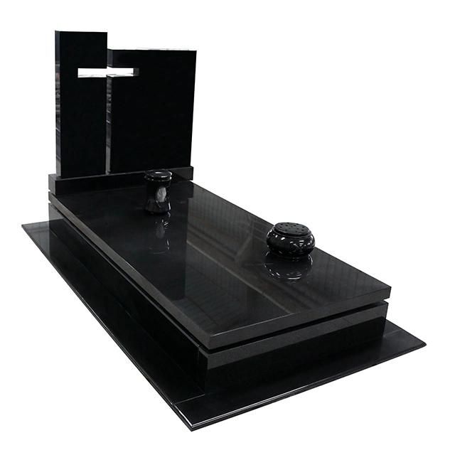 Xiamen Mason Large Shanxi Black Granite Tombstone with Hollow Cross