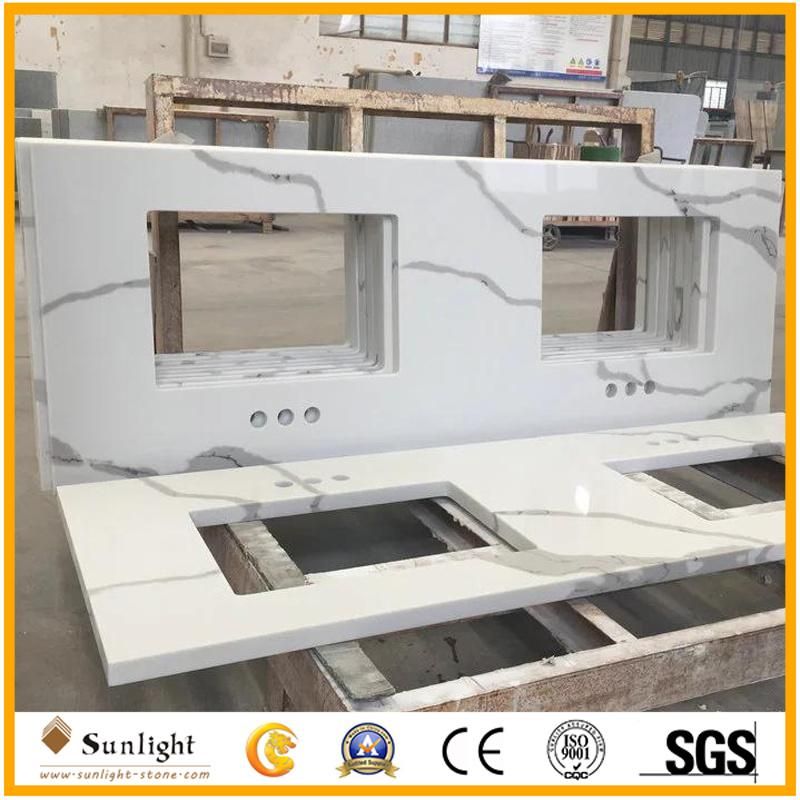 Calacatta White Quartz Stone Kithen Countertops