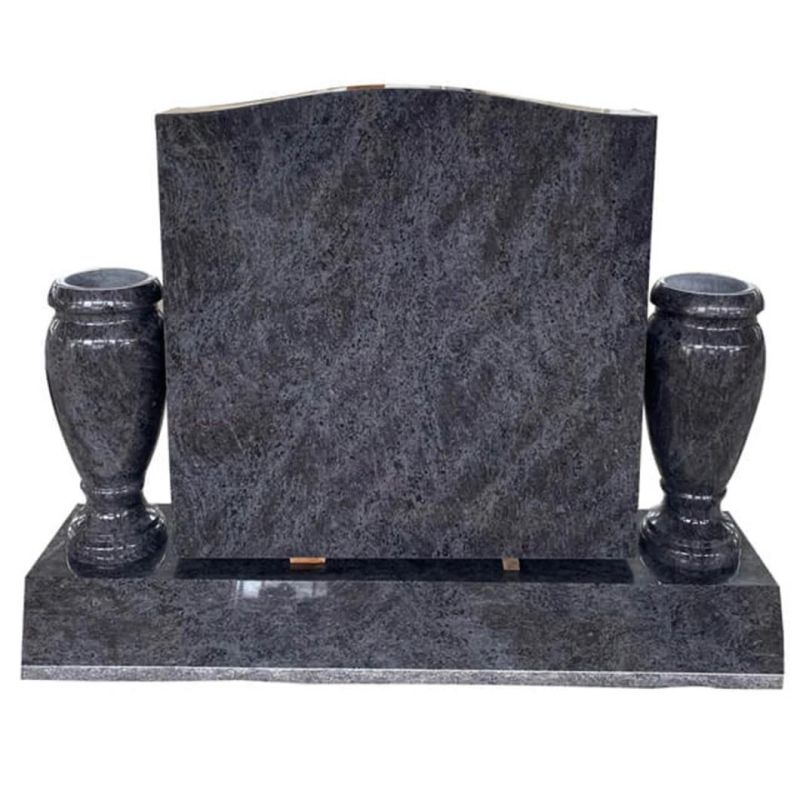 Bahama Blue Granite Serp Top Upright Headstones with Memorial Vases