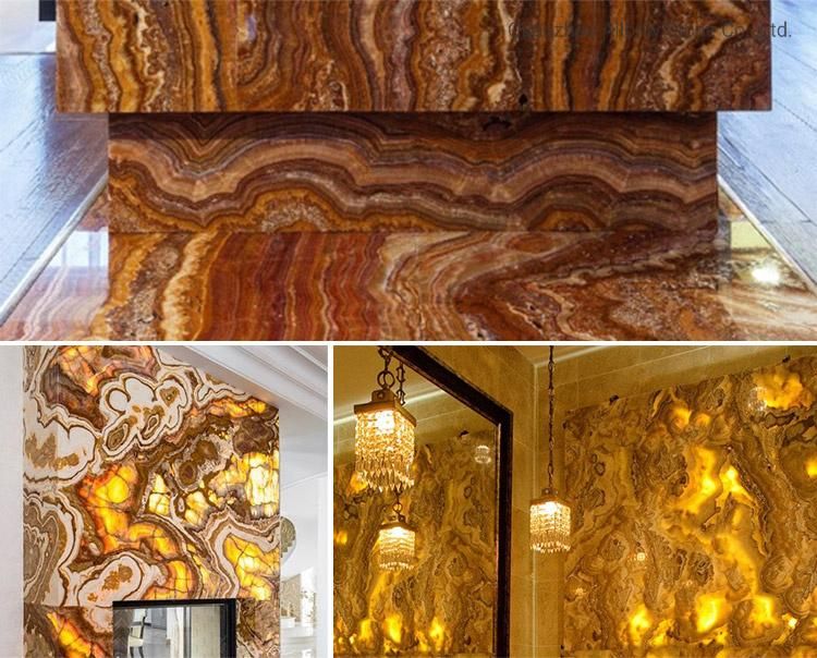 Natural Backlit Interior Wall Cladding Panel Transparent Wooden Vein Onyx