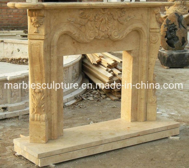 Popular Style Home Decoration Stone Sculpture Beige Marble Fireplace (SYMF-055)