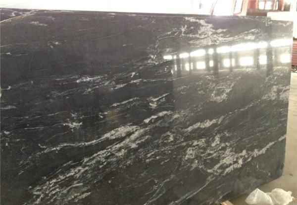 Cosmoc Black Granite Natural Black Granite with White Busy Look Veins Polished Slabs