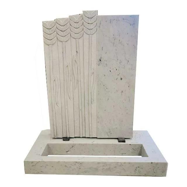 Italian Bianco Carrara White Marble Kerb Headstone with Engraving Arrows