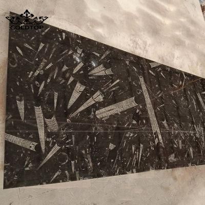 First Quality Natural Stone Slabs Polished Black Fossil Marble Tiles for Project Floor Wall Cut to Size Tiles Kitchen Bathroom Countertops