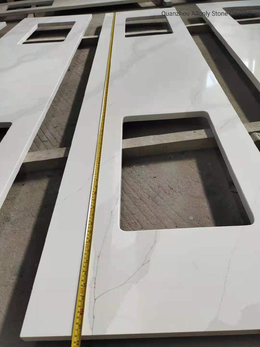 Kitchen Bar Counter Price Engneered Stone Calacatta White Quartz Top
