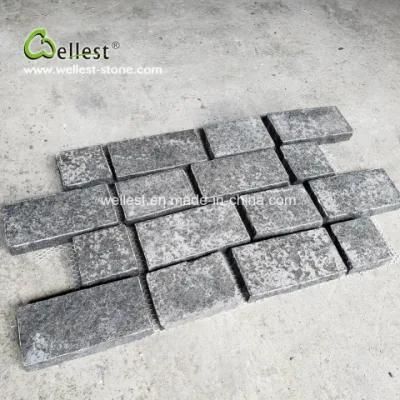 Interlocking Flamed Finish G684 Black Cobblestone on Mesh for Driveway Walkway Pavement