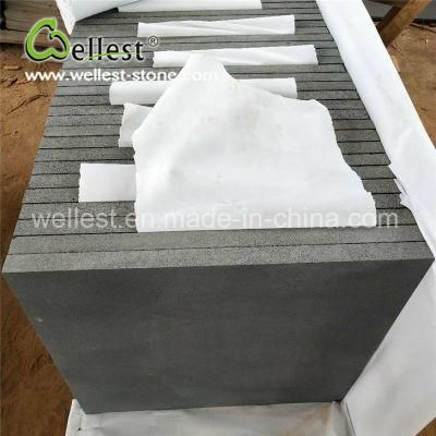 Semi-Cut Rough Surface Black Basalt Floor Tile for Modern Villa