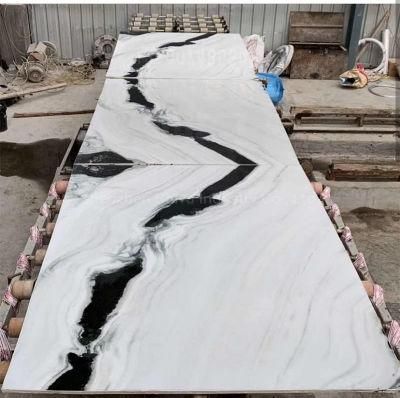 Polished Panda White Slab Marble Tiles Bookmatch Background Wall Panel