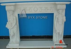 White Marble Stone Fireplace Mantel with Figure Carving