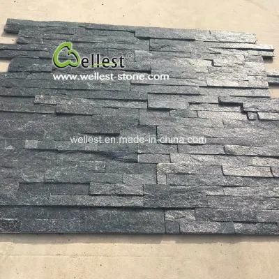 Black Quartzite Cultured Stone Veneer, Cultured Stone Wall Cladding, Ledger Stacked Stone Veneer, Thin Ledgestone Veneer