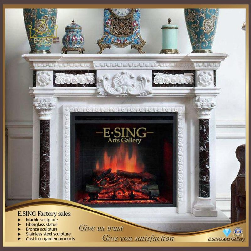 Home Decoration Natural White Marble Fireplace Mantel Hand Carved Stone Fireplace Mantel