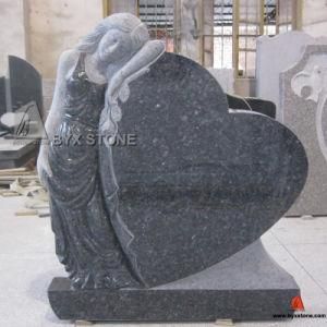 Blue Pearl Granite Leaning Angel Carving Monument Heart Tombstone