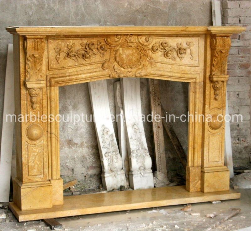 Antique Yellow Stone Sculpture Marble Fireplace Home Decoration (SYMF-233)