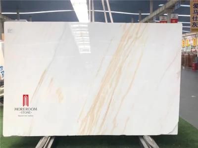 Natural Stone White Marble with Golden Veins Textures Slab