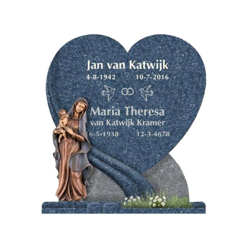 European Heart-Shaped Design White/Blue/Black Granite Stone Marble Tombstone with Custom Design