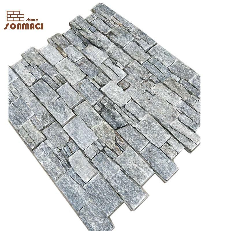 Natural Gray Granite Stone Stacked Veneer Wall Tiles on Cement Board