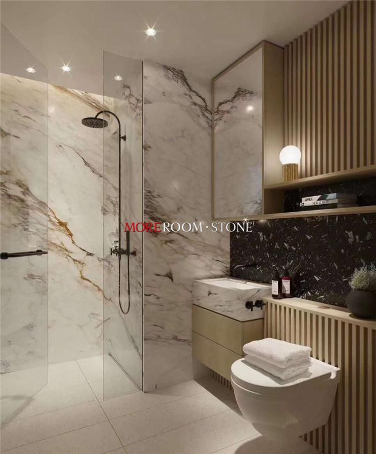 Natural Stone Cut to Size White Black Beige Grey Black Travertine Calacatta Golden Marble for Project Slab Flooring