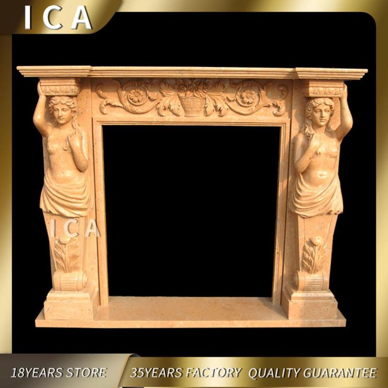 Stone Fireplace Manufacturer Indoor Marble Statue Fireplace for Household