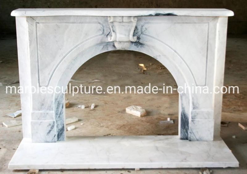 Fashion Decoration White Carved Sculpture Marble Fireplace (SYMF-065)