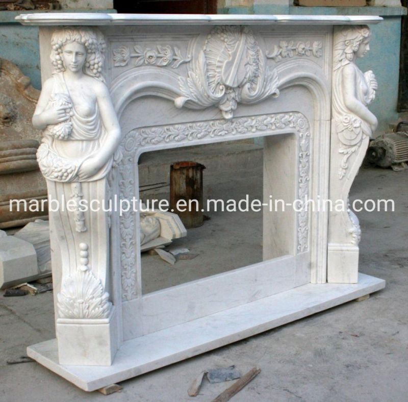 Beautiful Stone Sculpture Lady Figure Statue Whith Marble Fireplace (SYMF-048)
