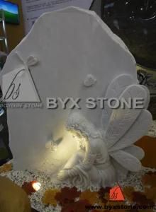 White Marble Monument / Tombstone with Carved Thinking Angel
