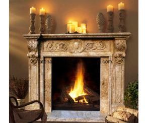 Sunny Yellow Marble Fireplace Mantel Surrounding with Remote Control Insert