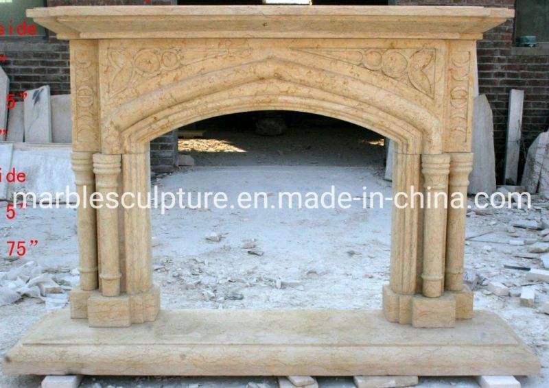 Home Decoration Stone Sculpture Simple Beige Marble Fireplace (SYMF-177)
