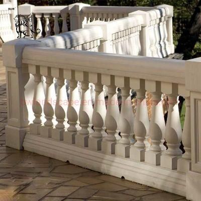 Blve Hand Carved White Natural Stone Balcony Railing Marble Stair Balustrad Handrail for Villa