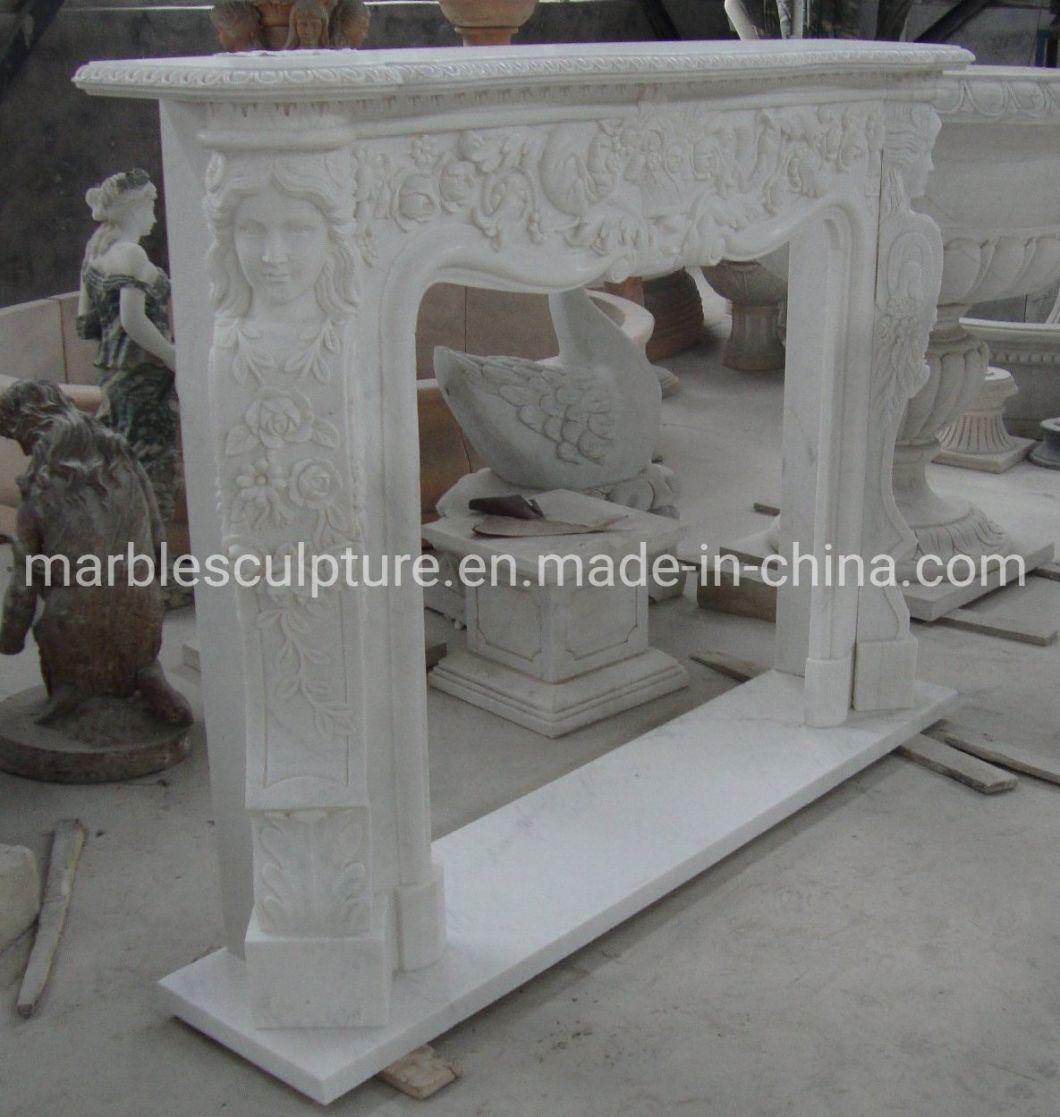 White Marble Fireplace Carved Figures in Stock (SYMF-284)